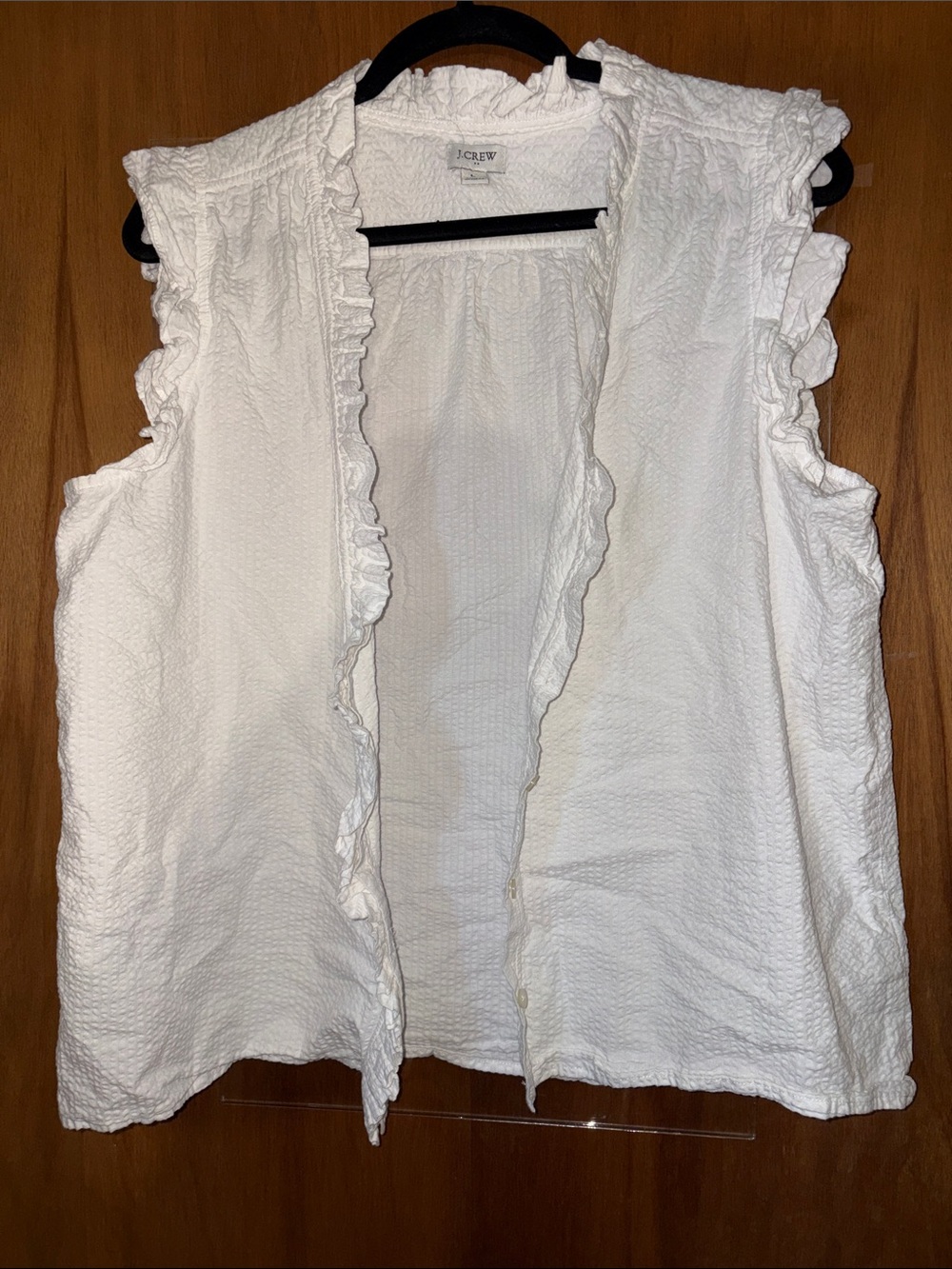 J. Crew White Open Ruffle-Trim Sleeveless Top